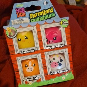 Nee Doh Schylling Farmyard Squishkins- 4 Piece Box Set Sensory Toy NEW Pig Cow